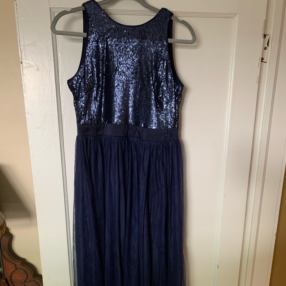 Navy Blue Hand Sewn Sequin and Tulle Dress